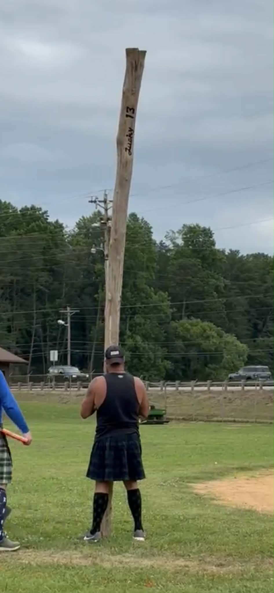 Preparing to toss the caber